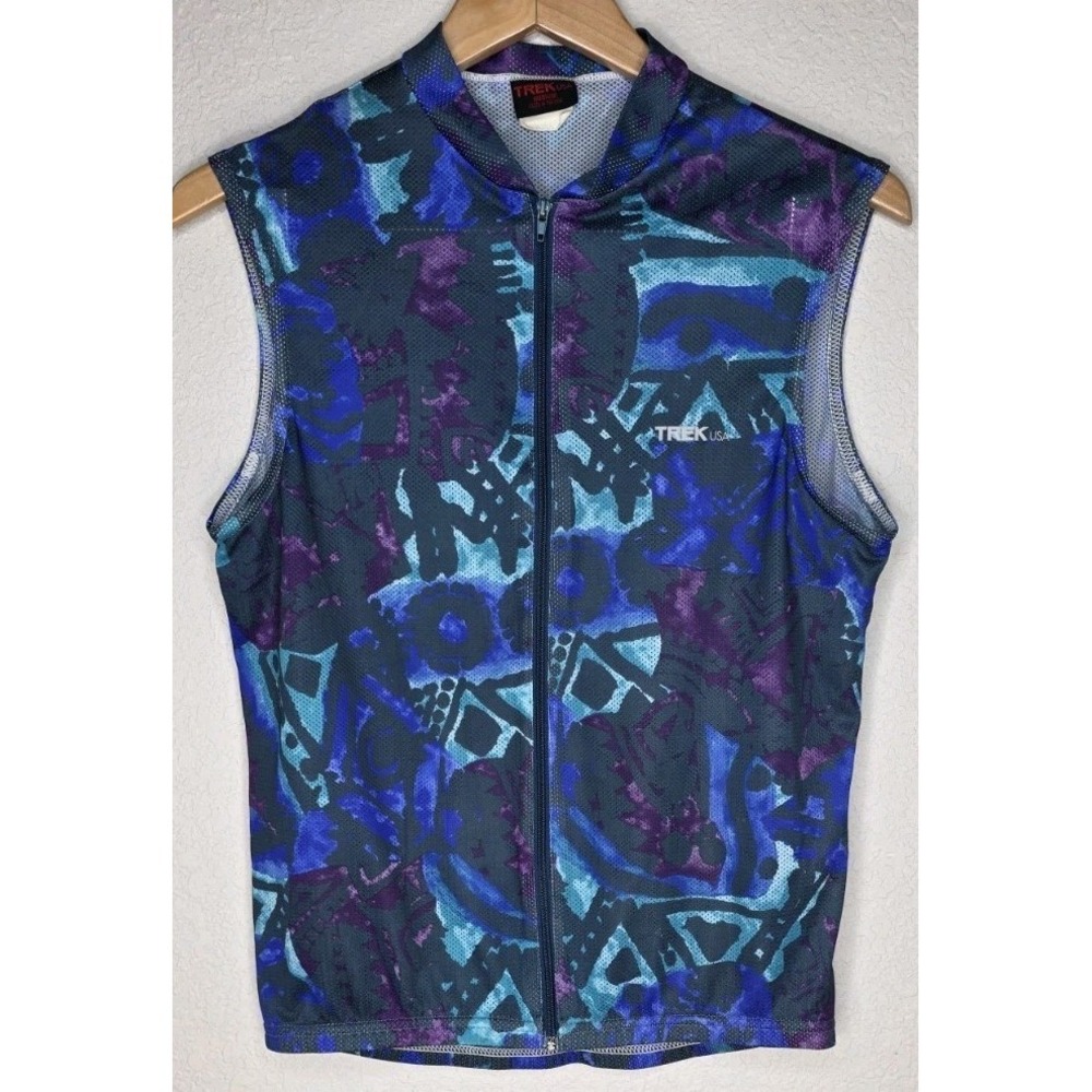 Vintage USA Made Trek Cycling Full Zip Vest Sleeveless Women M Abstract Biking